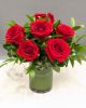 Valentines Six Red Roses in Vase